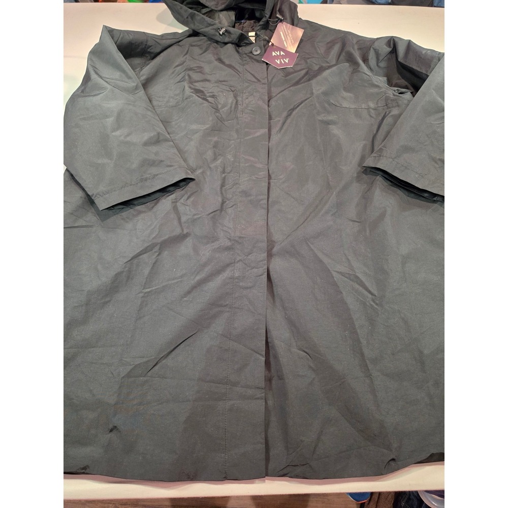Ava & Viv Womens 3X Black Water Resistant Hooded Rain Jacket Coat Plus Size New